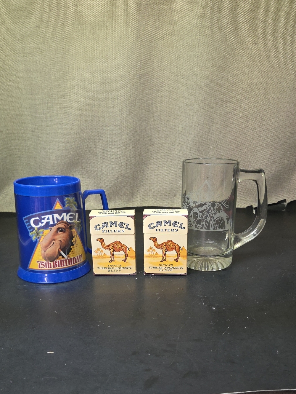 Camel cigarettes Glass Beer Mug Vintage 1993, 75th‎ Birthday Plastic Mug